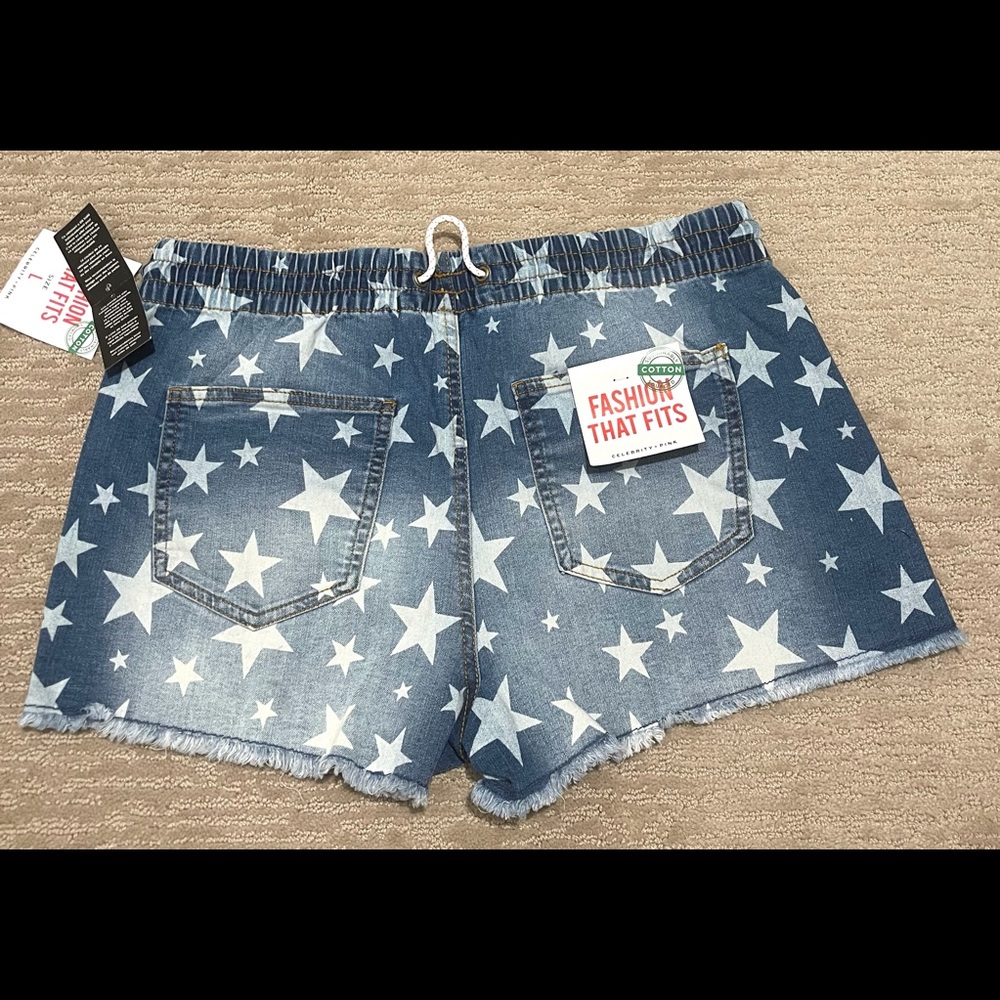 NWT PATRIOTIC DRAWSTRING JEAN SHORTS - Picture 2 of 2